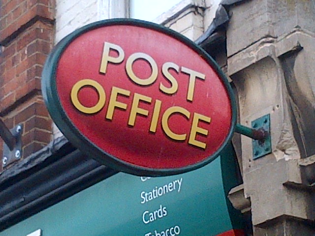 The Post Office sign at my local Post Office in August 2013. This photo was taken the same month the 'Shredding' advice was written