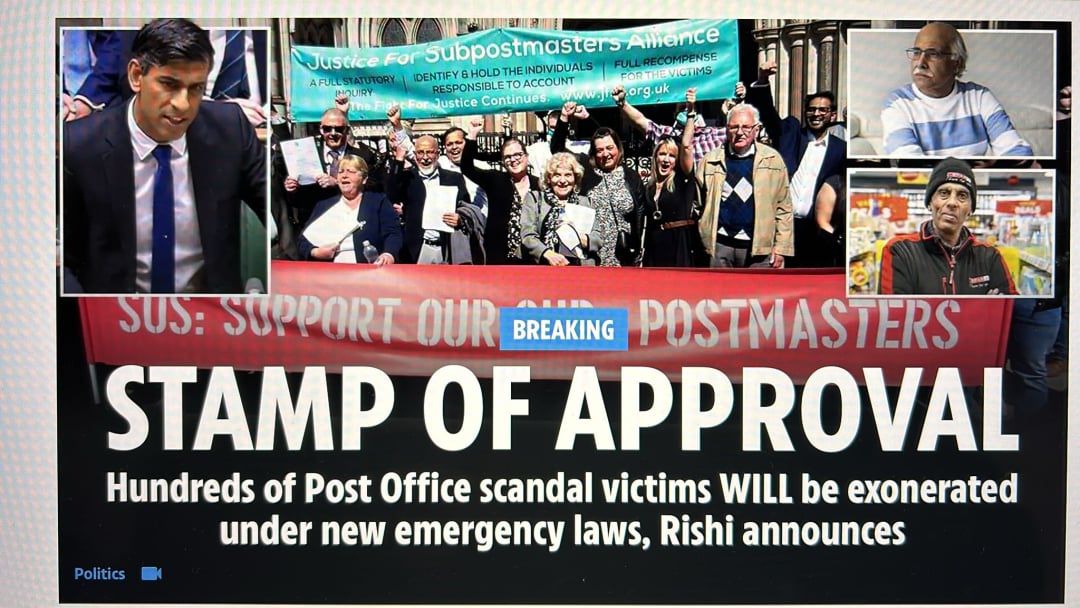 Post Office Scandal: Prime Minister announces plans to quash ALL (subject to Ts & Cs) Post Office convictions